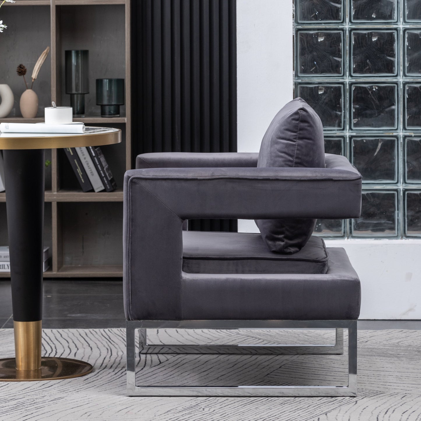 Lenola Contemporary Upholstered Accent Arm Chair, Chrome Base, Gray