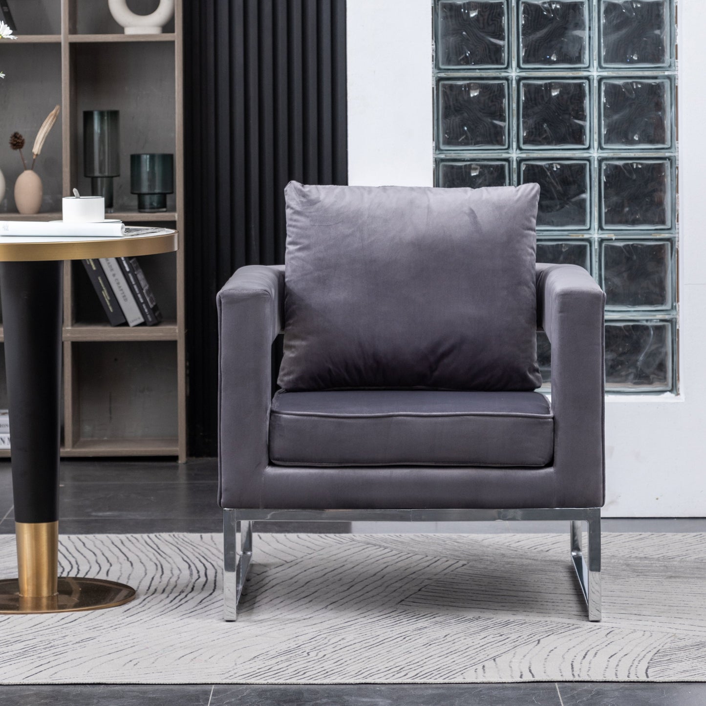 Lenola Contemporary Upholstered Accent Arm Chair, Chrome Base, Gray