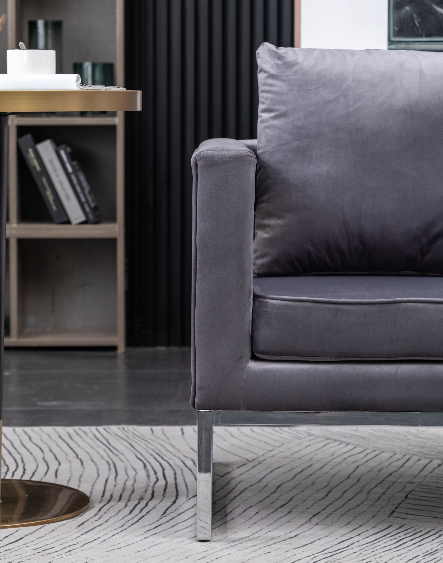 Lenola Contemporary Upholstered Accent Arm Chair, Chrome Base, Gray