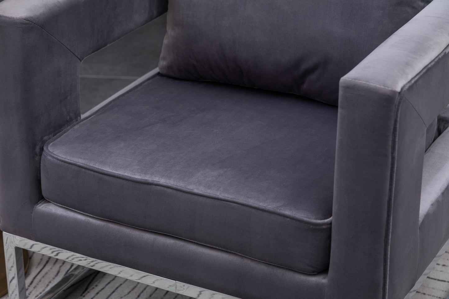 Lenola Contemporary Upholstered Accent Arm Chair, Chrome Base, Gray