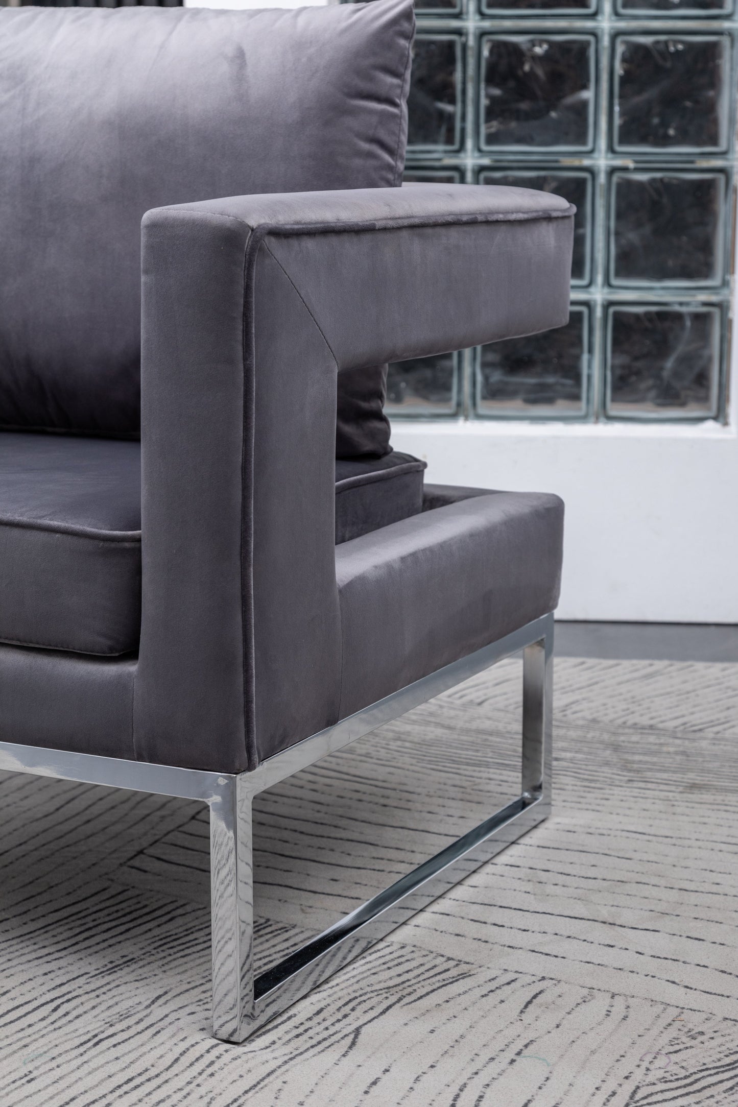 Lenola Contemporary Upholstered Accent Arm Chair, Chrome Base, Gray