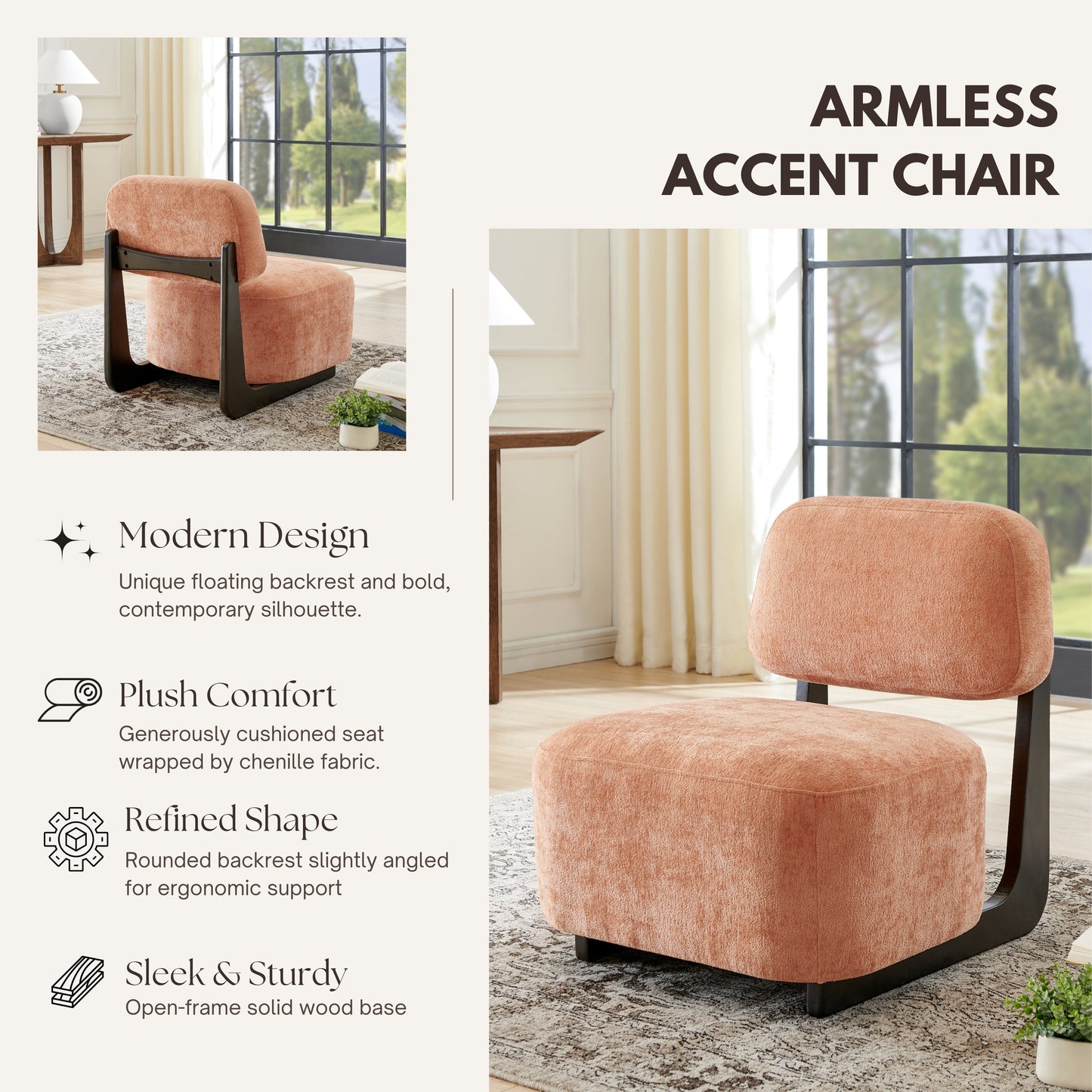 Roundhill Furniture Solara Modern Accent Chair with Solid Wood Frame