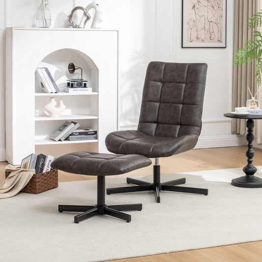 Roundhill Furniture Arlena Faux Leather Tufted Accent Chair and Ottoman
