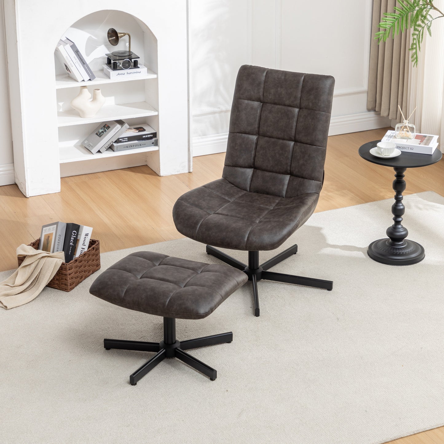 Roundhill Furniture Arlena Faux Leather Tufted Accent Chair and Ottoman