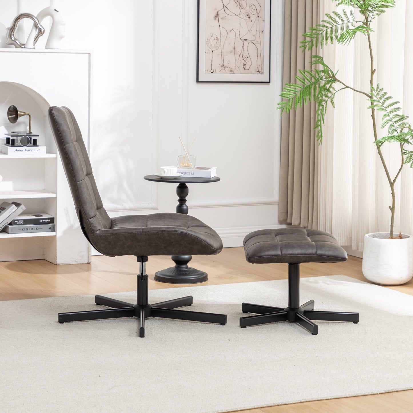 Roundhill Furniture Arlena Faux Leather Tufted Accent Chair and Ottoman
