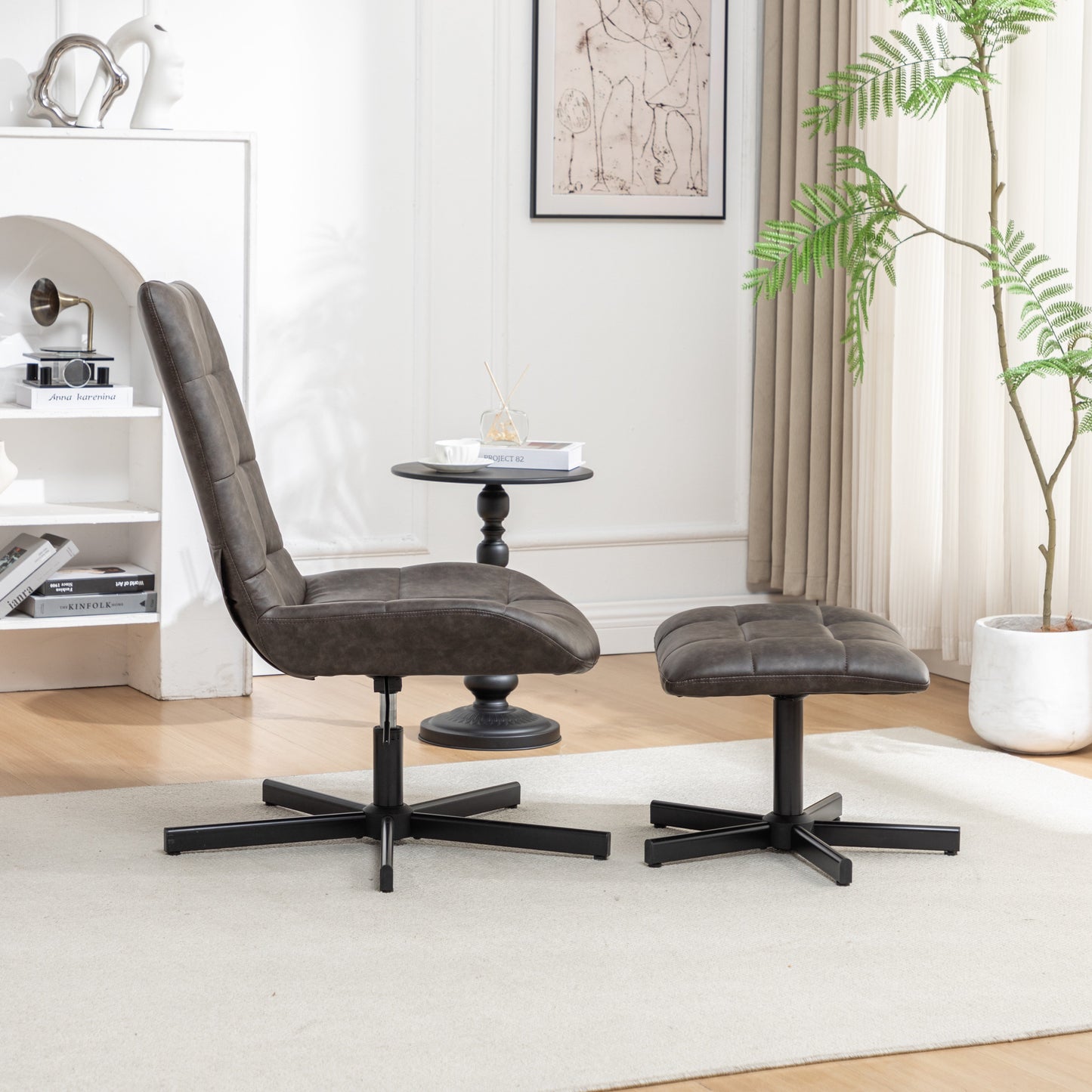 Roundhill Furniture Arlena Faux Leather Tufted Accent Chair and Ottoman