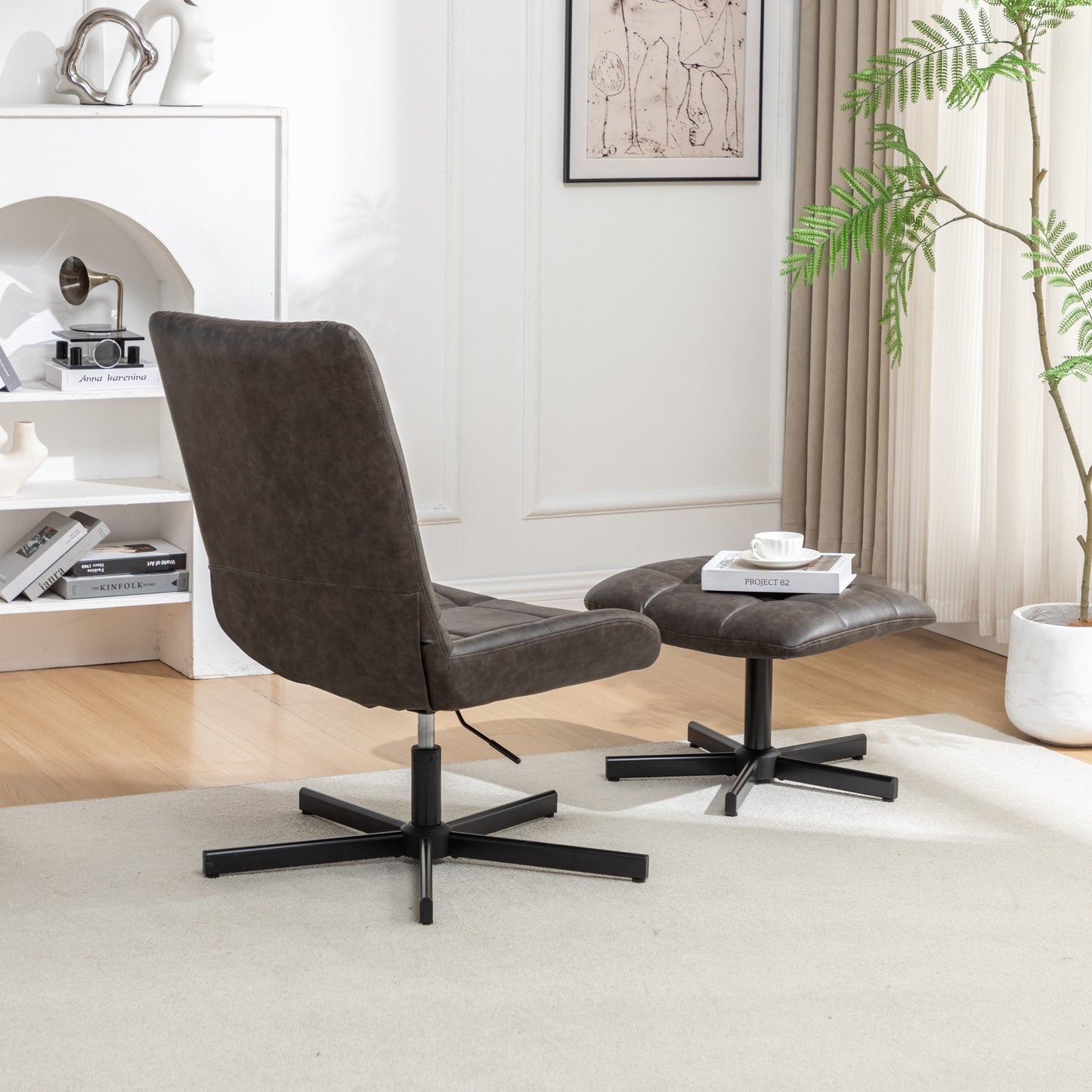 Roundhill Furniture Arlena Faux Leather Tufted Accent Chair and Ottoman
