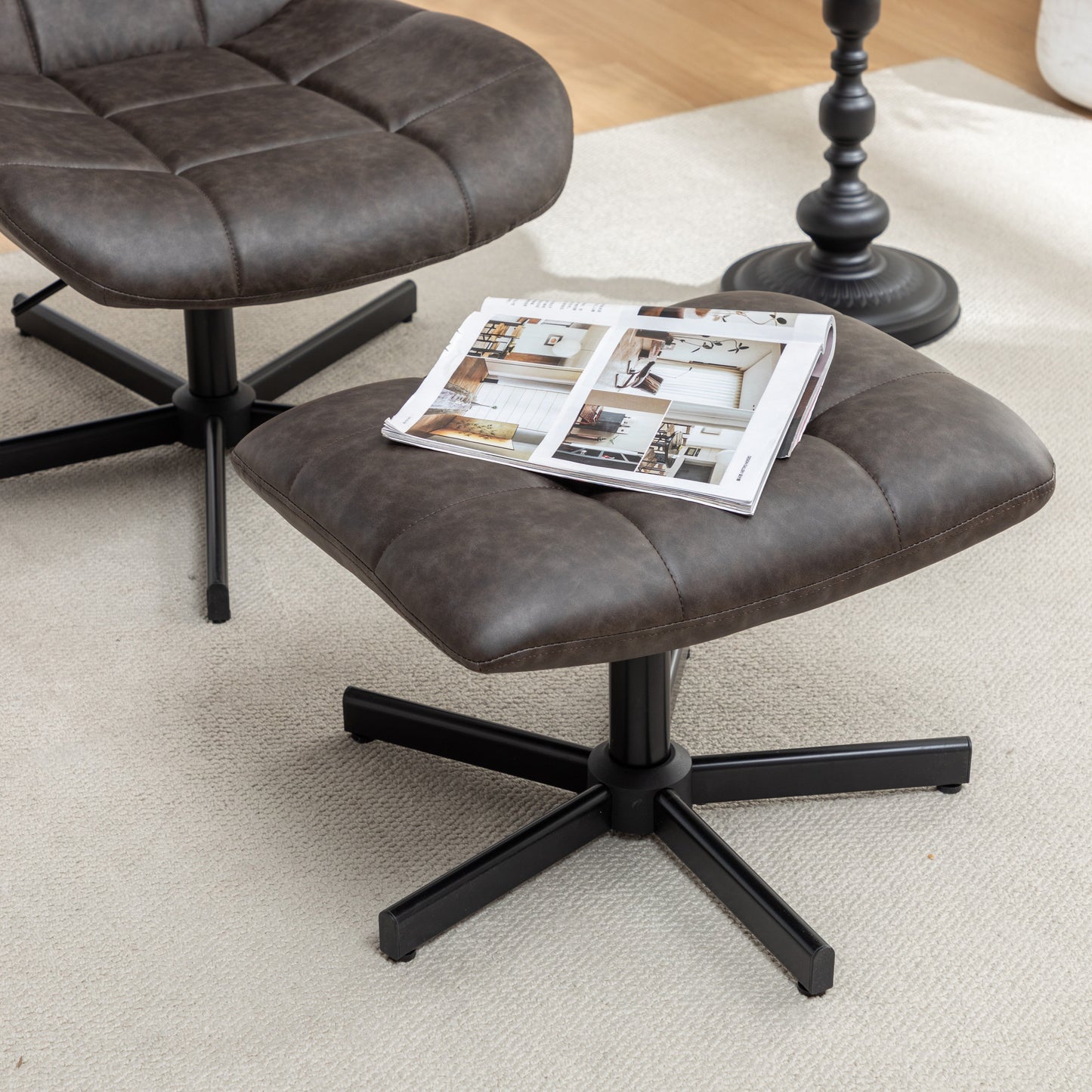 Roundhill Furniture Arlena Faux Leather Tufted Accent Chair and Ottoman