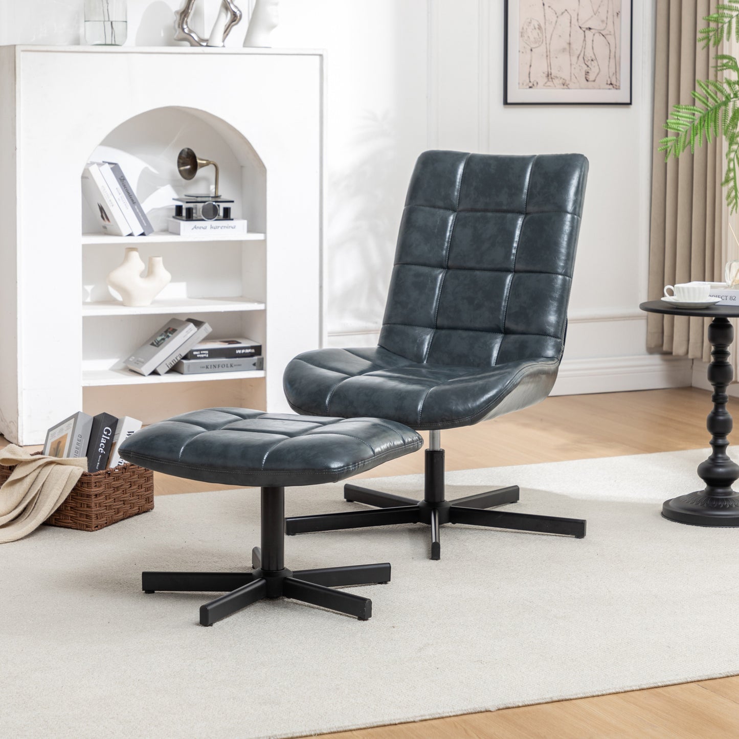 Roundhill Furniture Arlena Faux Leather Tufted Accent Chair and Ottoman