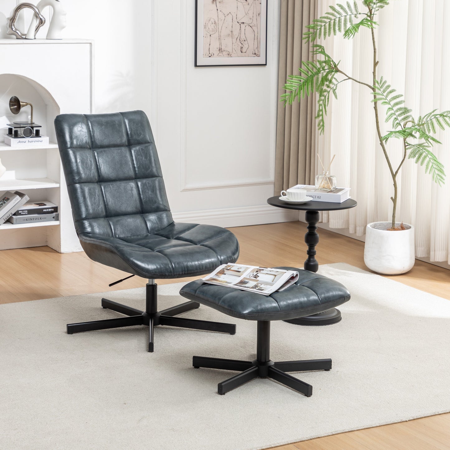 Roundhill Furniture Arlena Faux Leather Tufted Accent Chair and Ottoman