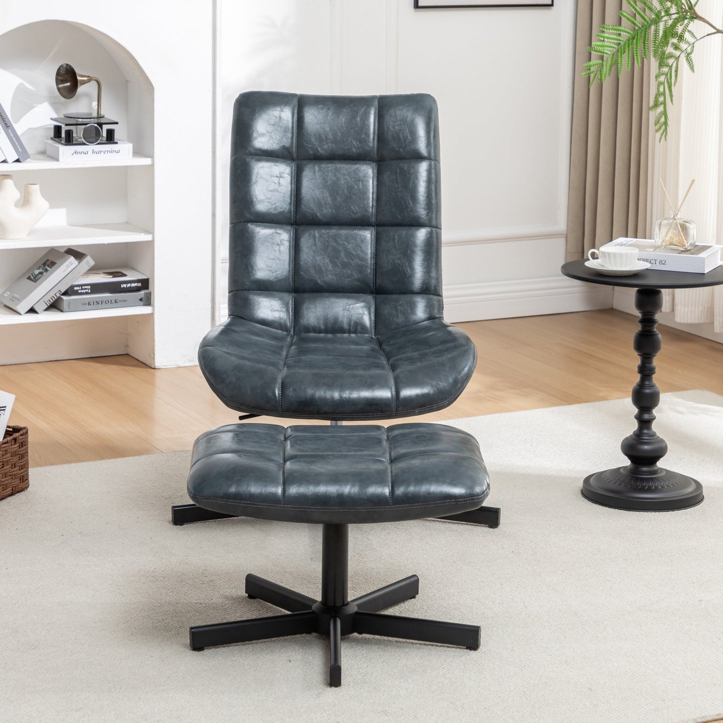 Roundhill Furniture Arlena Faux Leather Tufted Accent Chair and Ottoman
