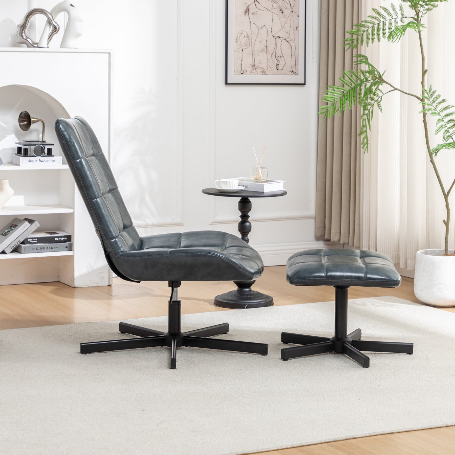 Roundhill Furniture Arlena Faux Leather Tufted Accent Chair and Ottoman