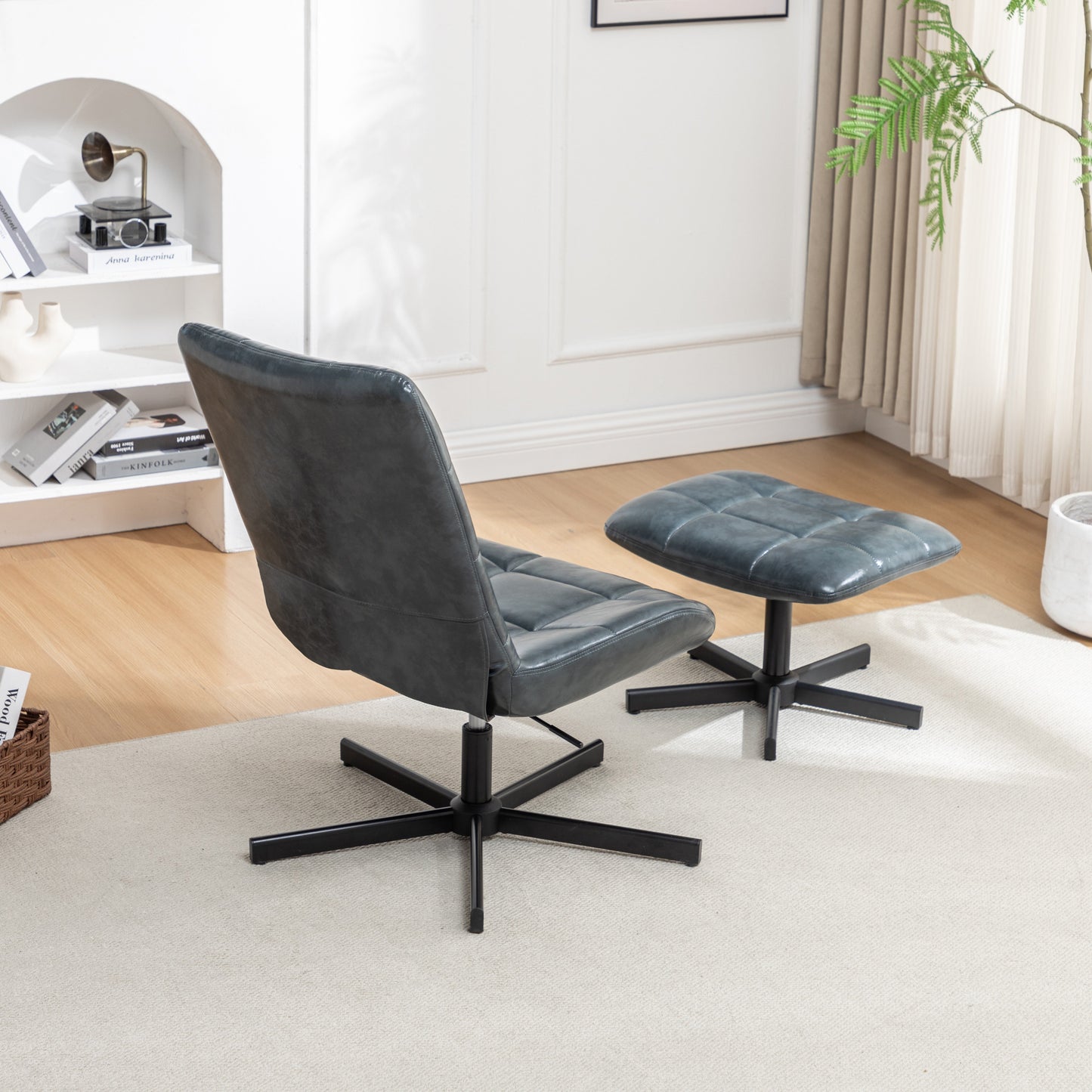 Roundhill Furniture Arlena Faux Leather Tufted Accent Chair and Ottoman