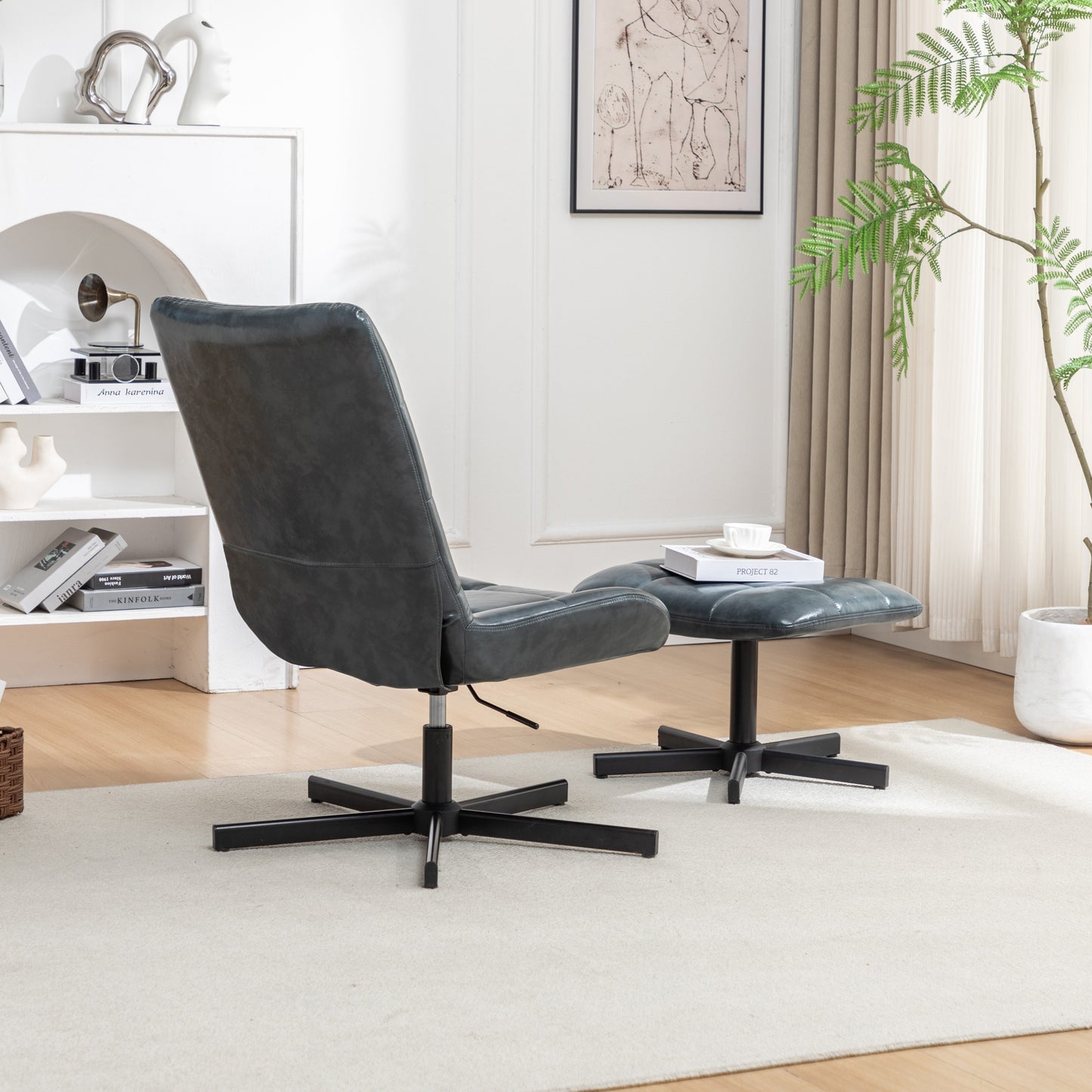 Roundhill Furniture Arlena Faux Leather Tufted Accent Chair and Ottoman