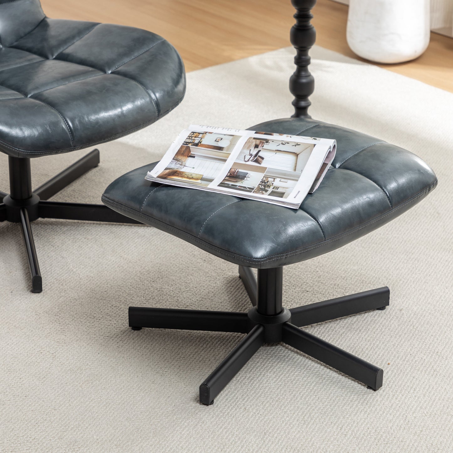 Roundhill Furniture Arlena Faux Leather Tufted Accent Chair and Ottoman