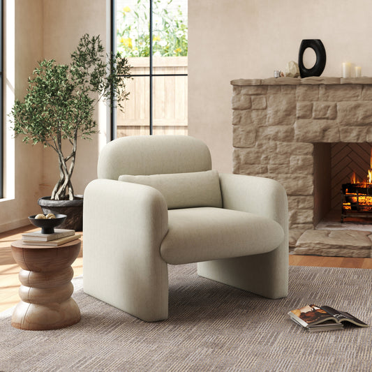 Roundhill Furniture Dylan Modern Upholstered Barrel Armchair, Cream White