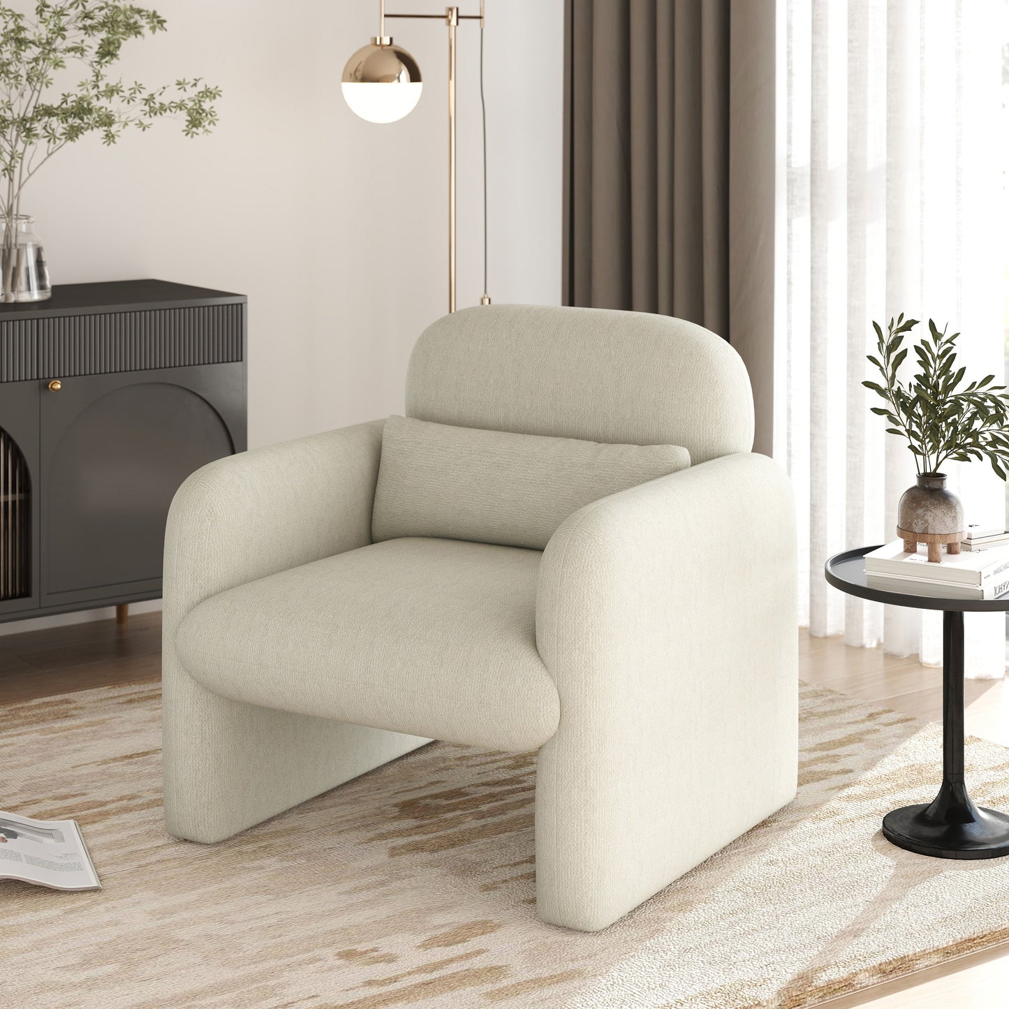 Roundhill Furniture Dylan Modern Upholstered Barrel Armchair, Cream White