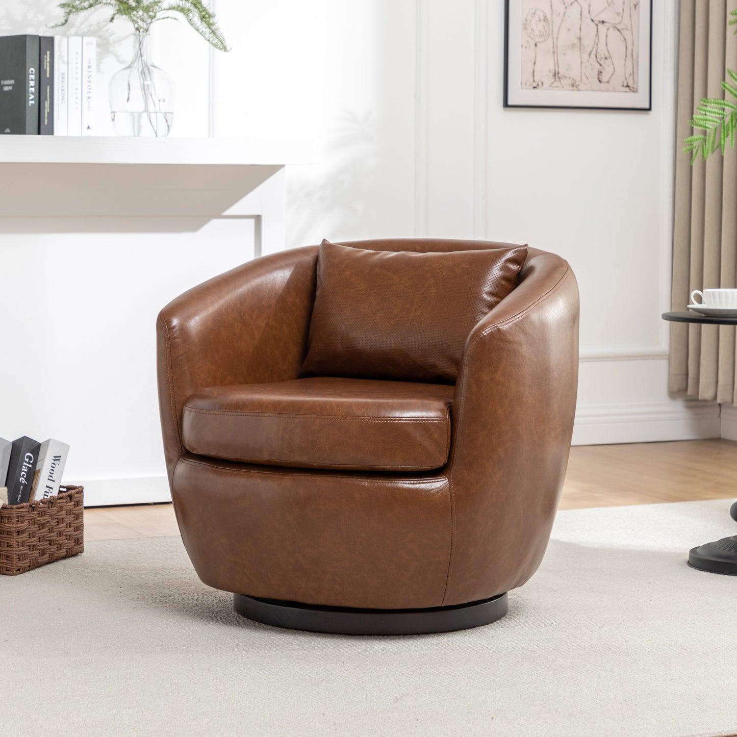 Roundhill Furniture Orenza Modern Faux Leather Swivel Barrel Accent Club Chair