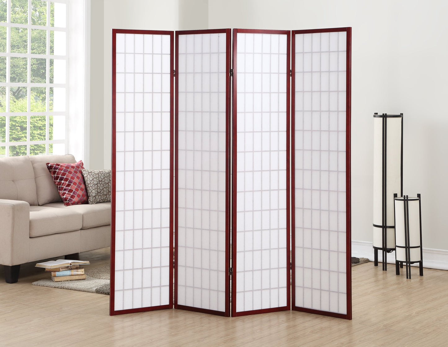 Roundhill Furniture 4 Panel Oriental Shoji Screen / Room Divider