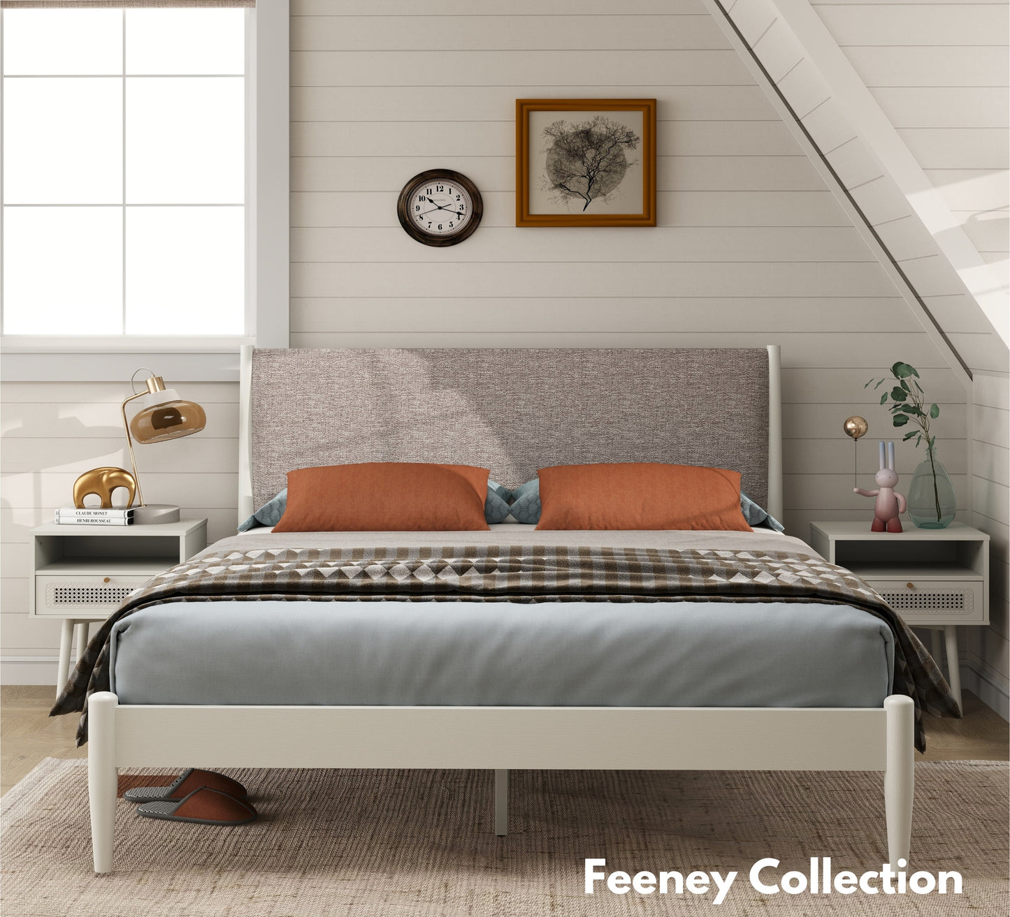 Roundhill Furniture Feeney Dual-tier Storage Nightstand, Side Table, Cream White