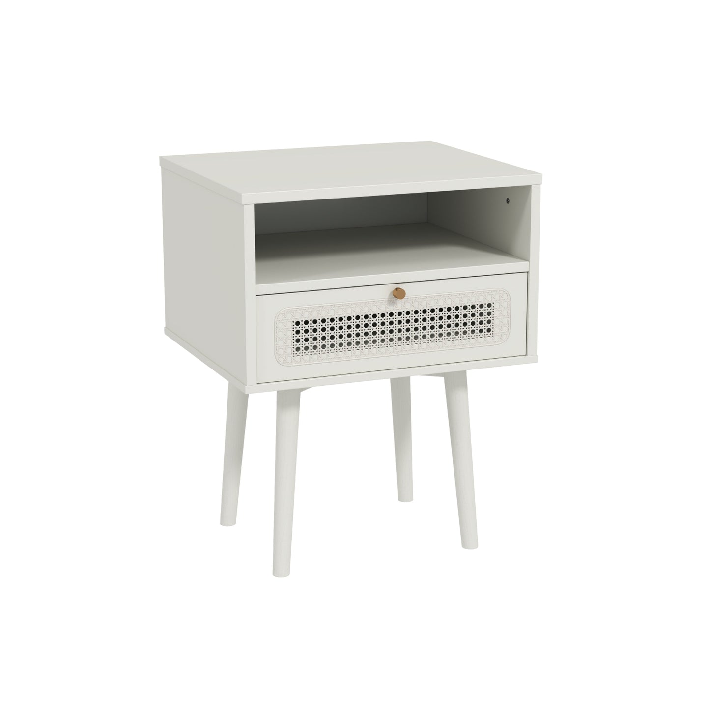 Roundhill Furniture Feeney Dual-tier Storage Nightstand, Side Table, Cream White