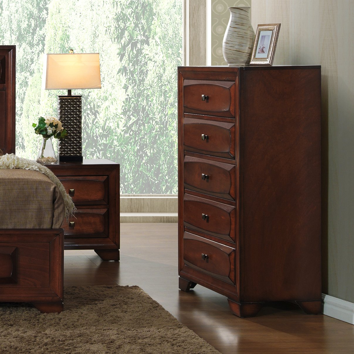 Oakland 139 Antique Oak Finish Wood 5 Drawers Chest