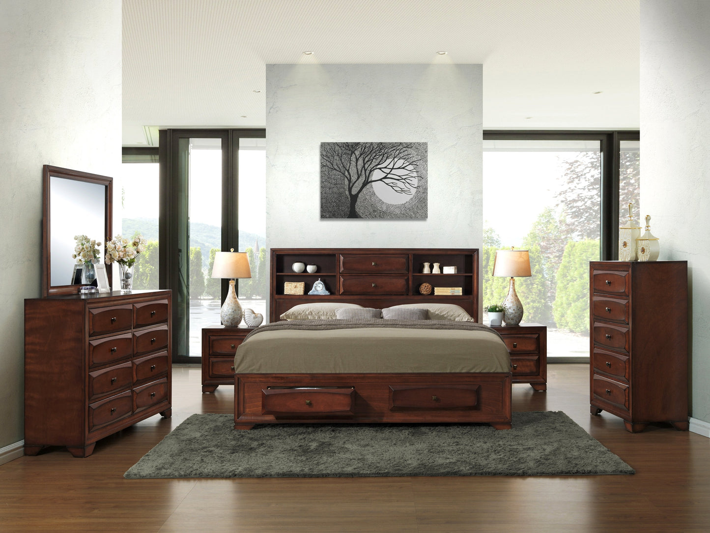 Oakland 139 Antique Oak Finish Wood 5 Drawers Chest