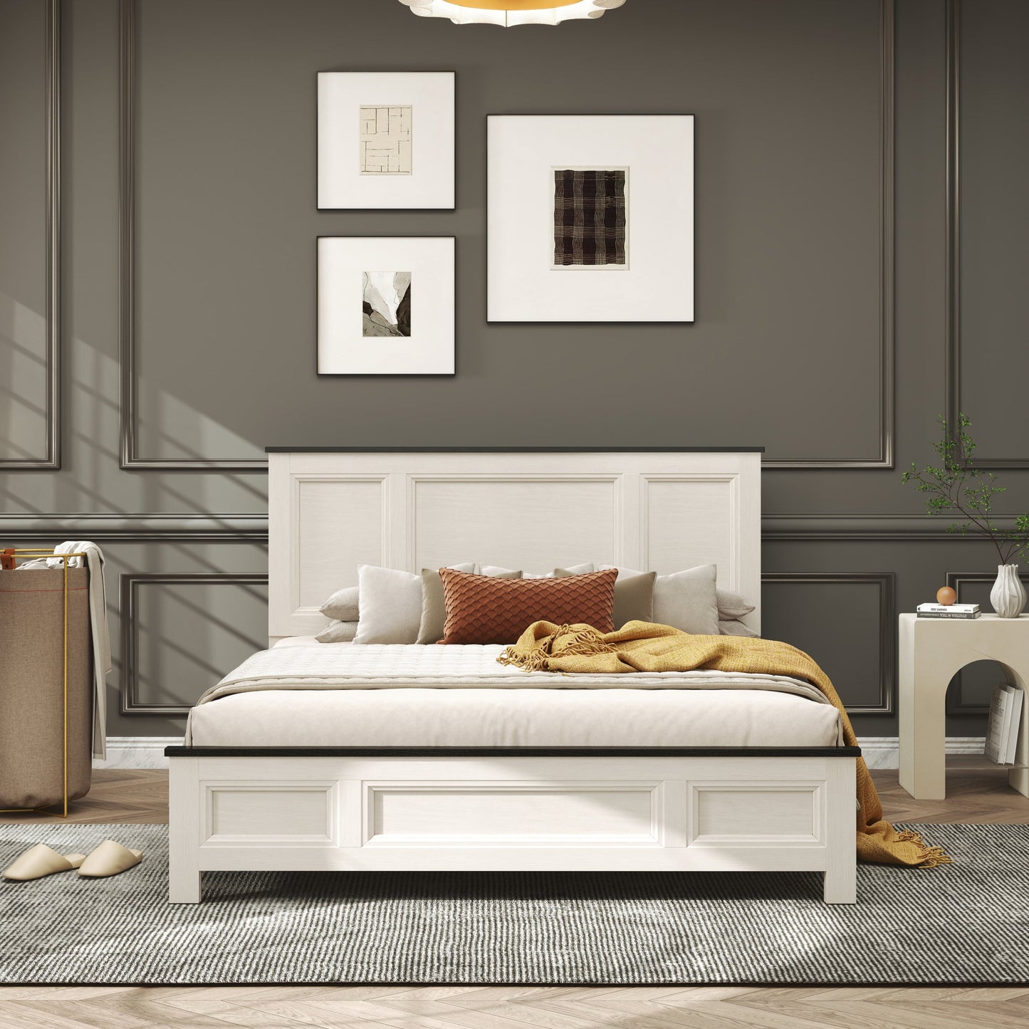 Roundhill Furniture Realynn Wood Bedroom Collection, Off-White Finish