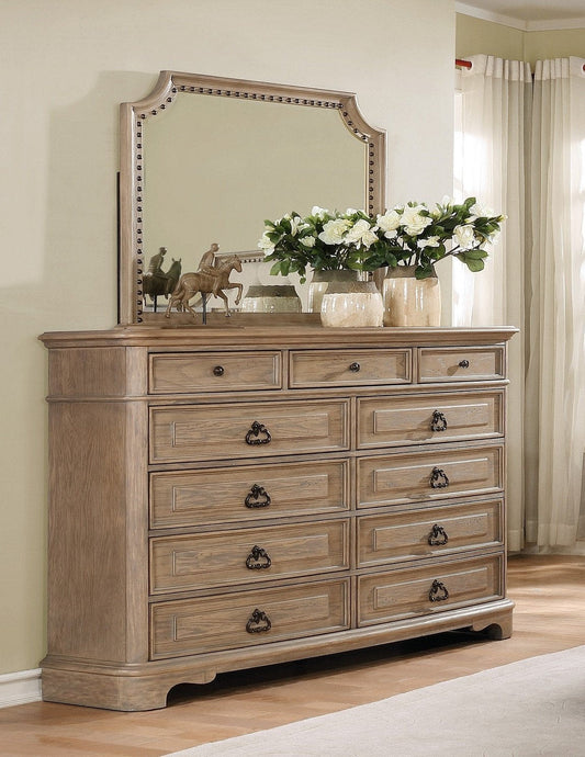 Piraeus 296 11 Drawers White Wash  Dresser and NailHead Trim Mirror