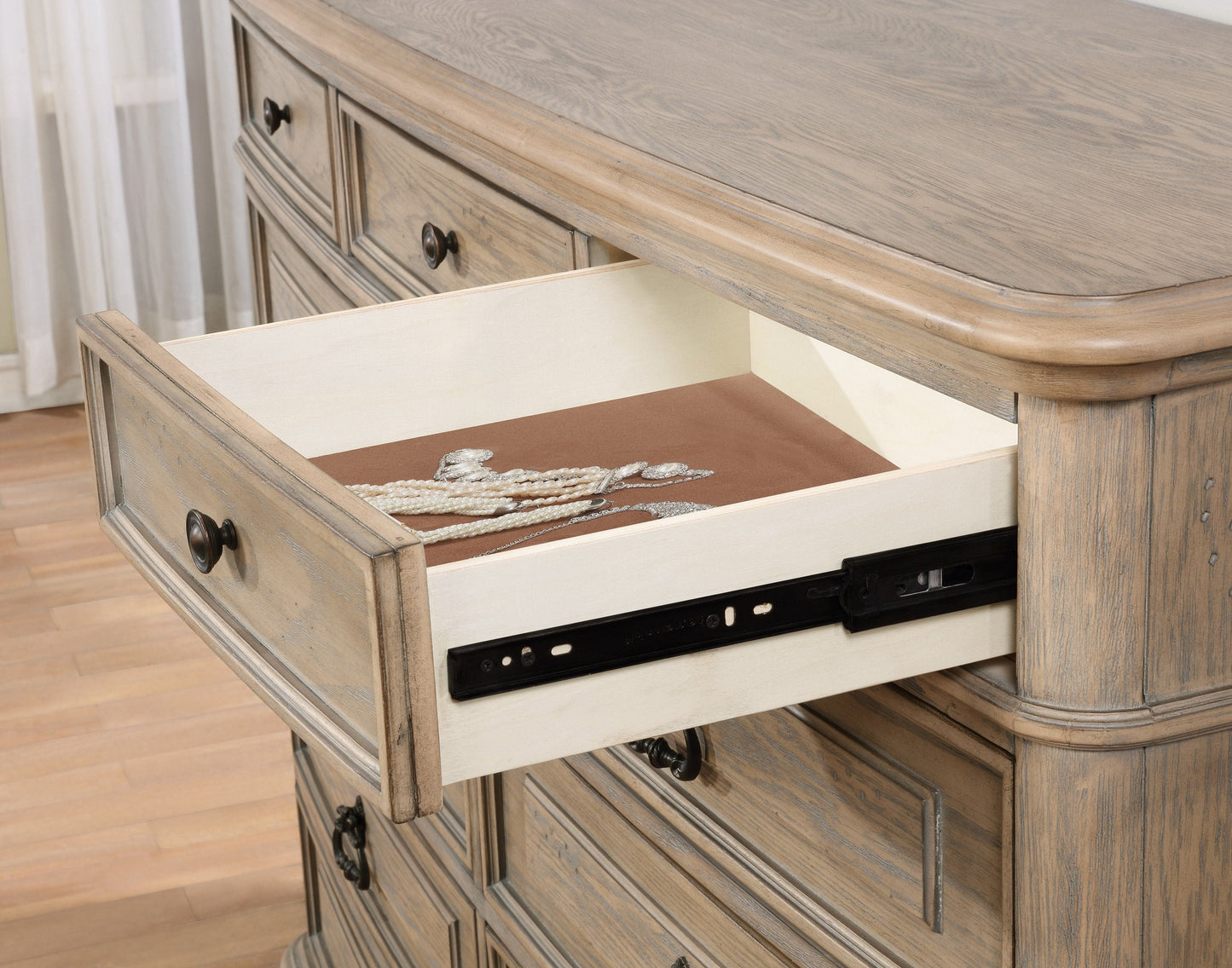Piraeus 296 11 Drawers White Wash  Dresser and NailHead Trim Mirror