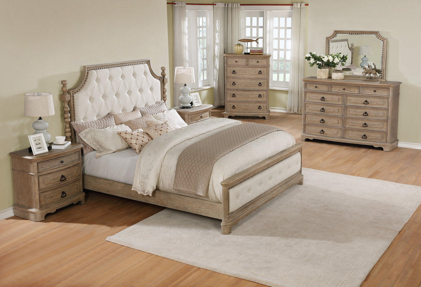 Piraeus 296 11 Drawers White Wash  Dresser and NailHead Trim Mirror