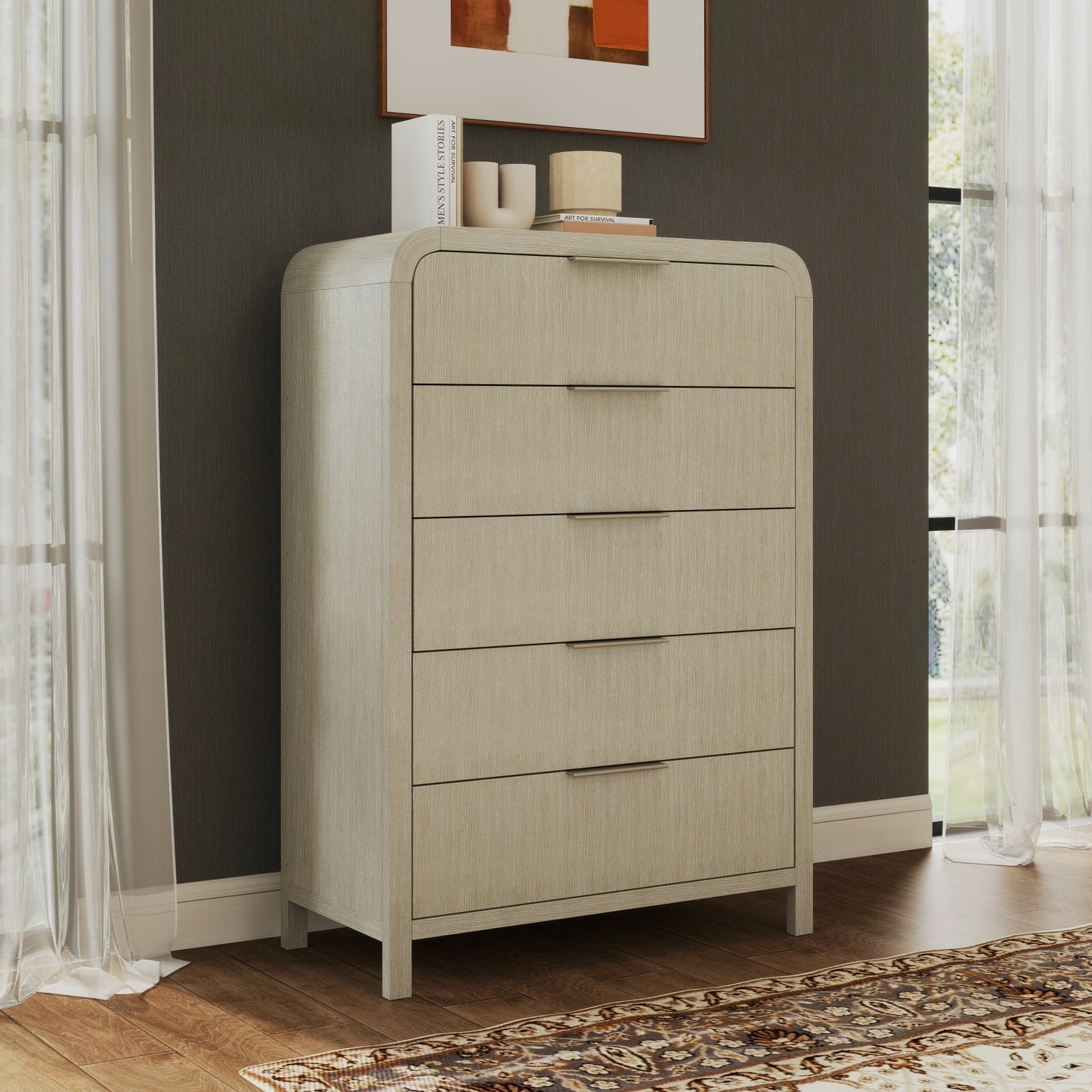 Roundhill Furniture Tavari Contemporary 5-Drawer Wood Chest, Light Gray
