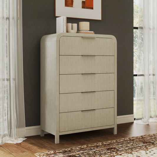 Roundhill Furniture Tavari Contemporary 5-Drawer Wood Chest, Light Gray