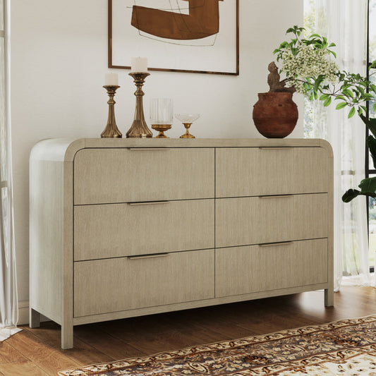Roundhill Furniture Tavari Contemporary 6-Drawer Wood Dresser, Light Gray
