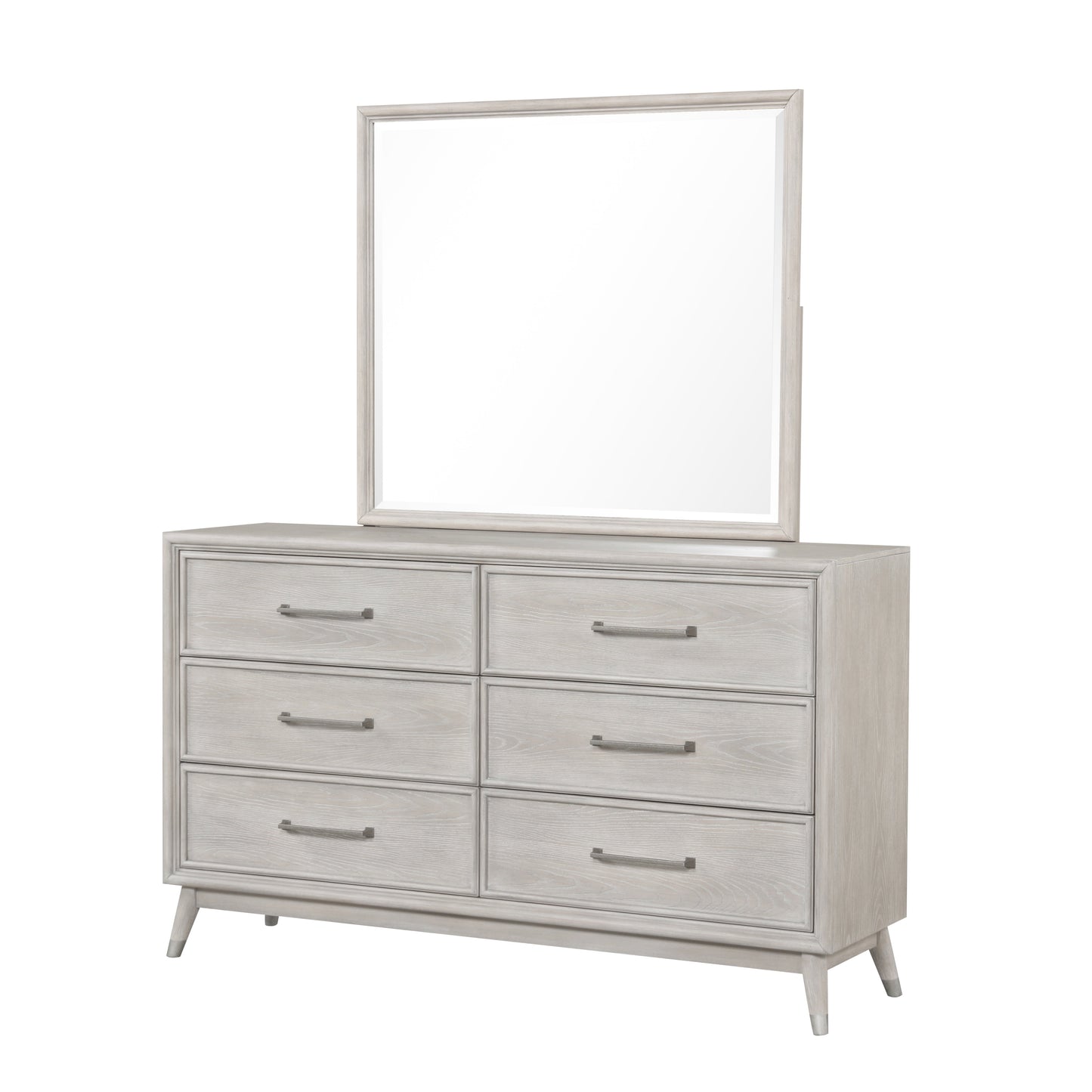 Roundhill Furniture Seluna 6-Drawer Bedroom Dresser with Mirror, Gray Oak Finish