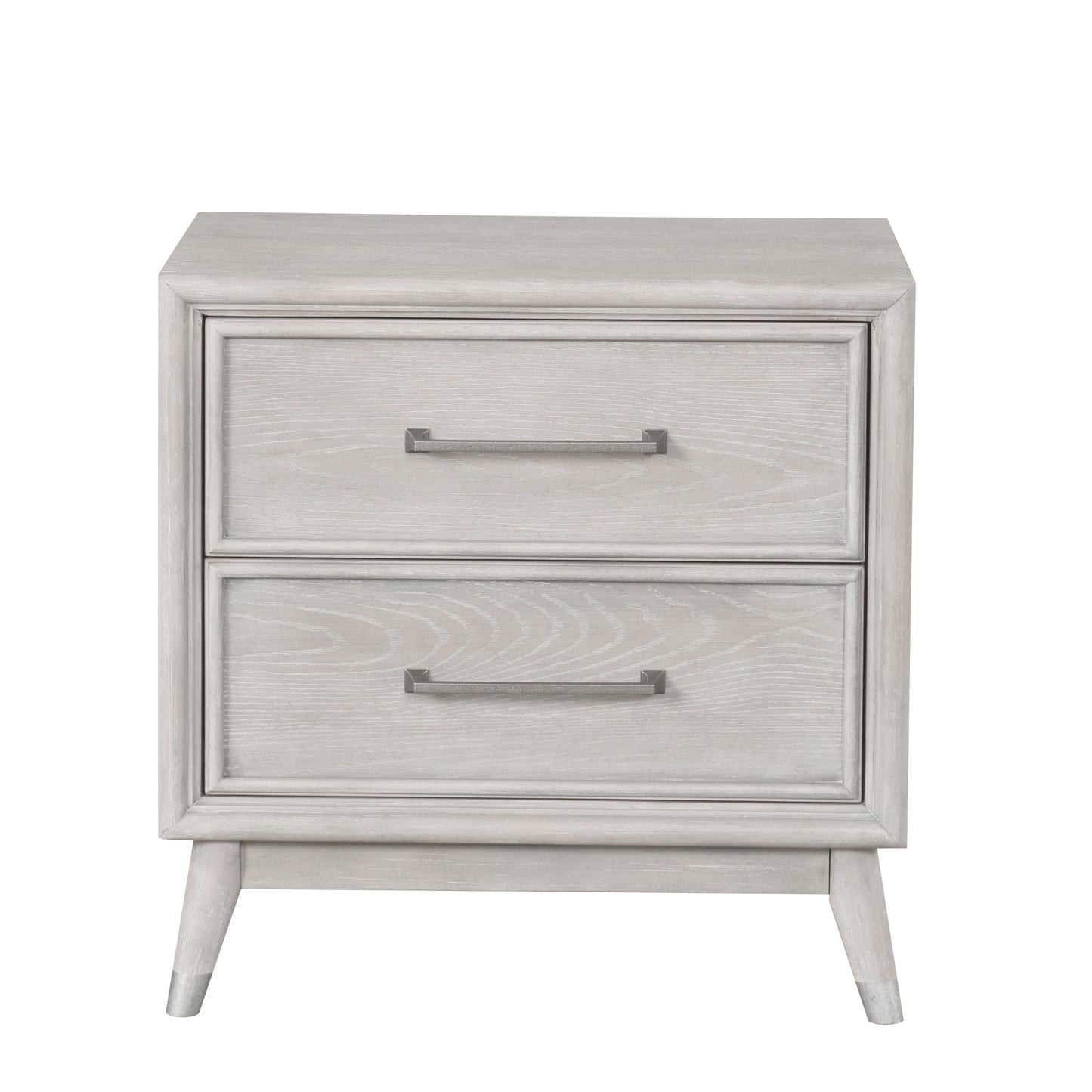 Roundhill Furniture Seluna 2-Drawer Bedroom Nightstand with built-in USB port, Gray Oak Finish