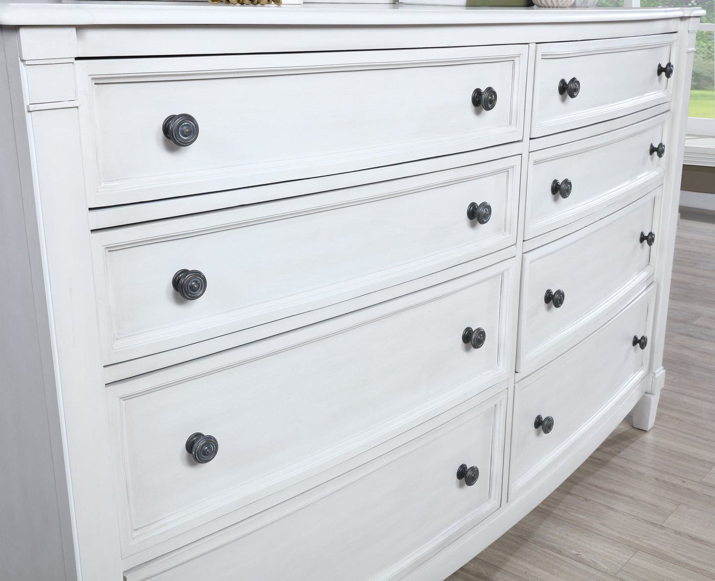 Saline Wood Planked Style 8-Drawer Dresser in White Finish