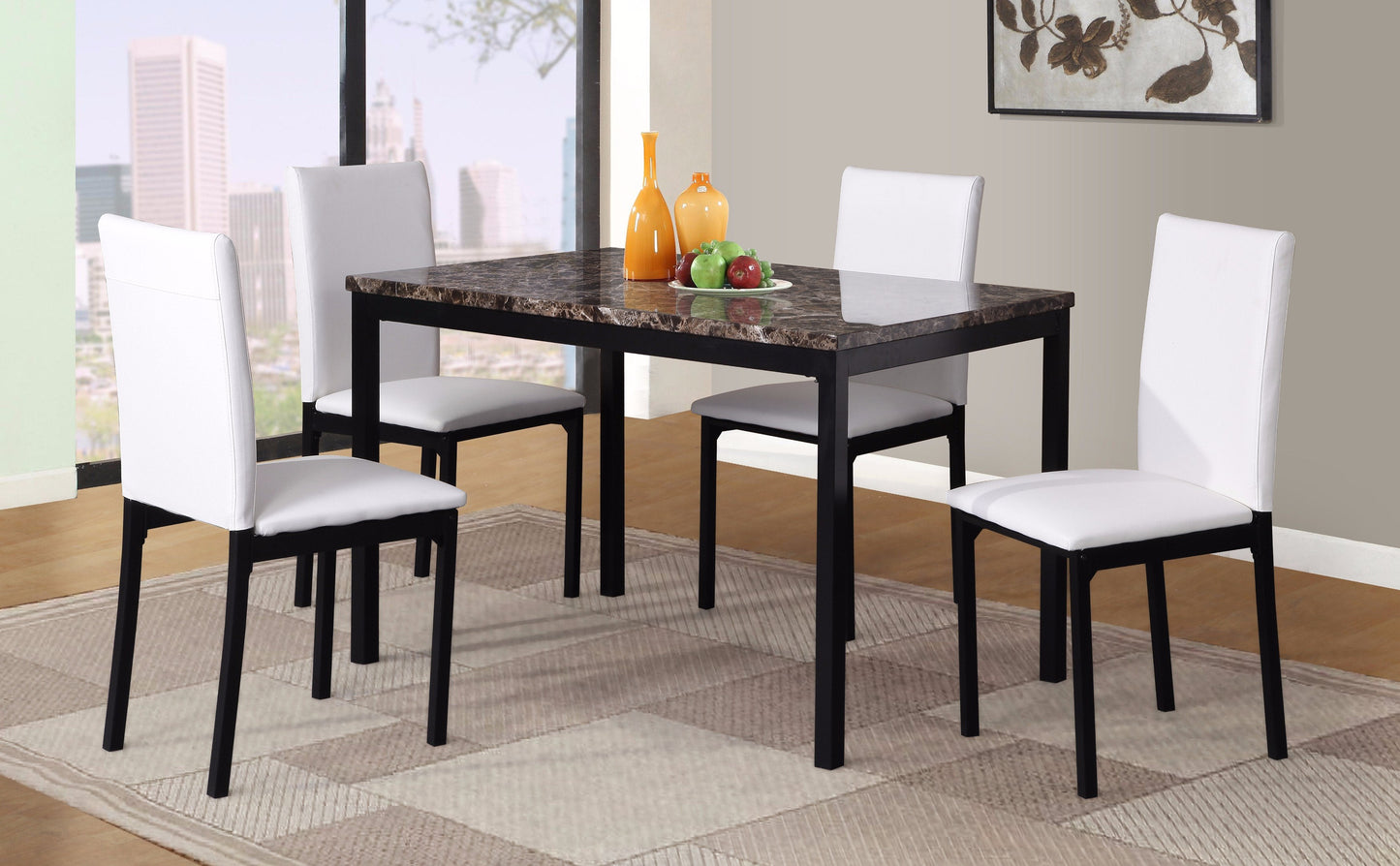 Roundhill Furniture Noyes Faux Leather Seat Metal Frame Dining Chairs, Set of 4