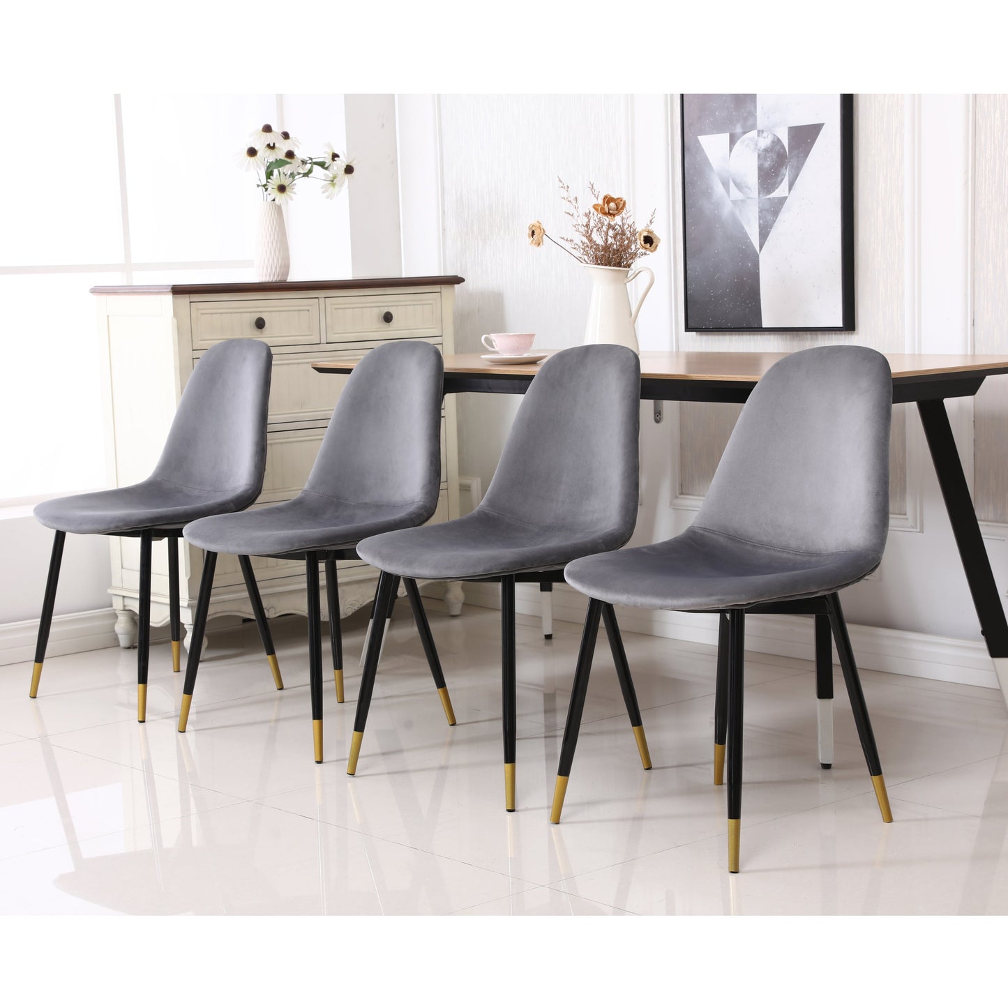 Roundhill Furniture Lassan Contemporary Fabric Dining Chairs, Set of 4