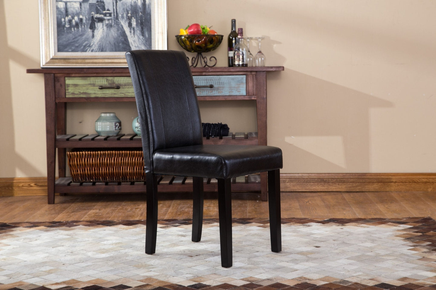 Roundhill Urban Style Solid Wood Leatherette Parson Chair, Set of 2