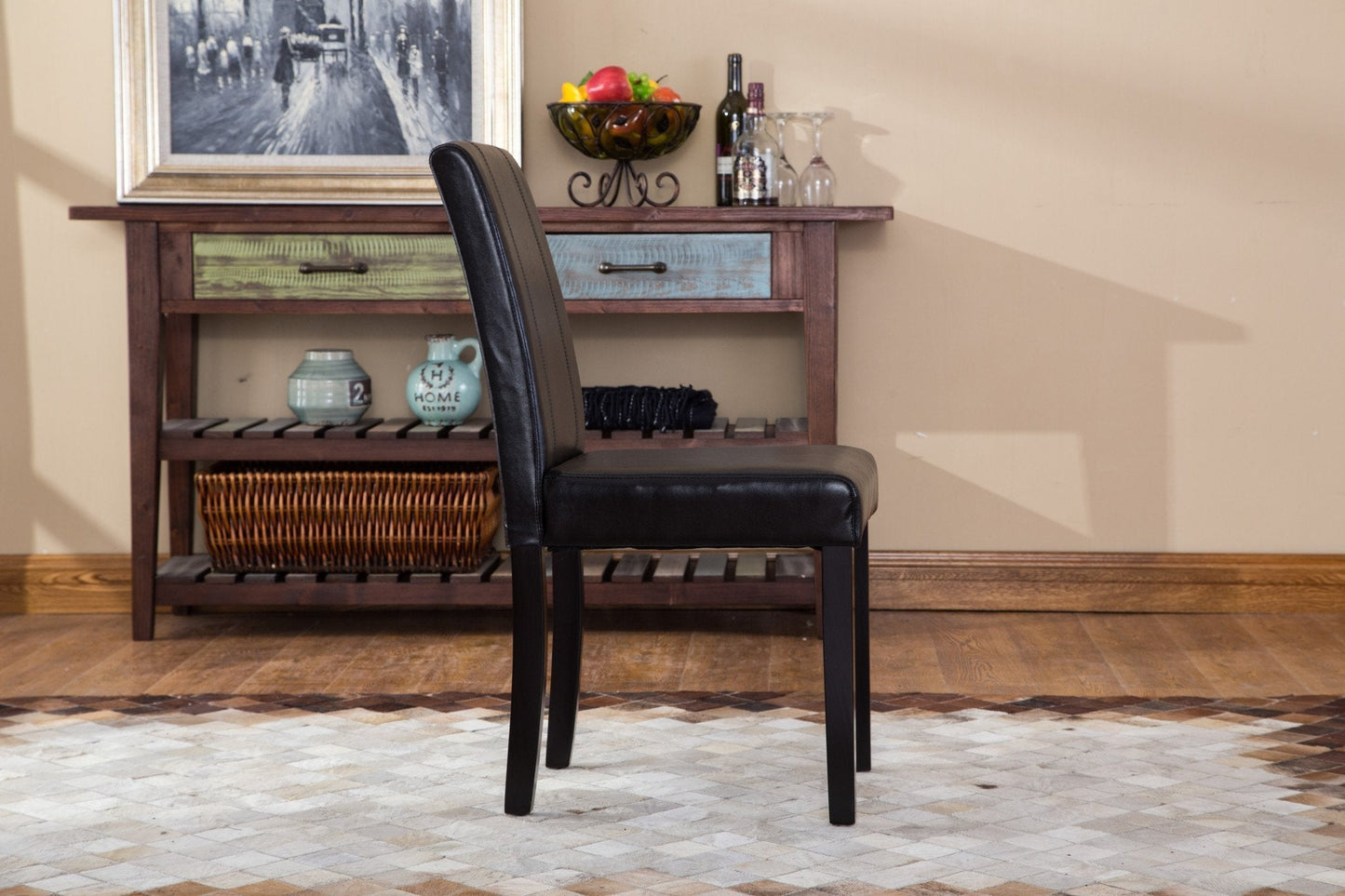 Roundhill Urban Style Solid Wood Leatherette Parson Chair, Set of 2