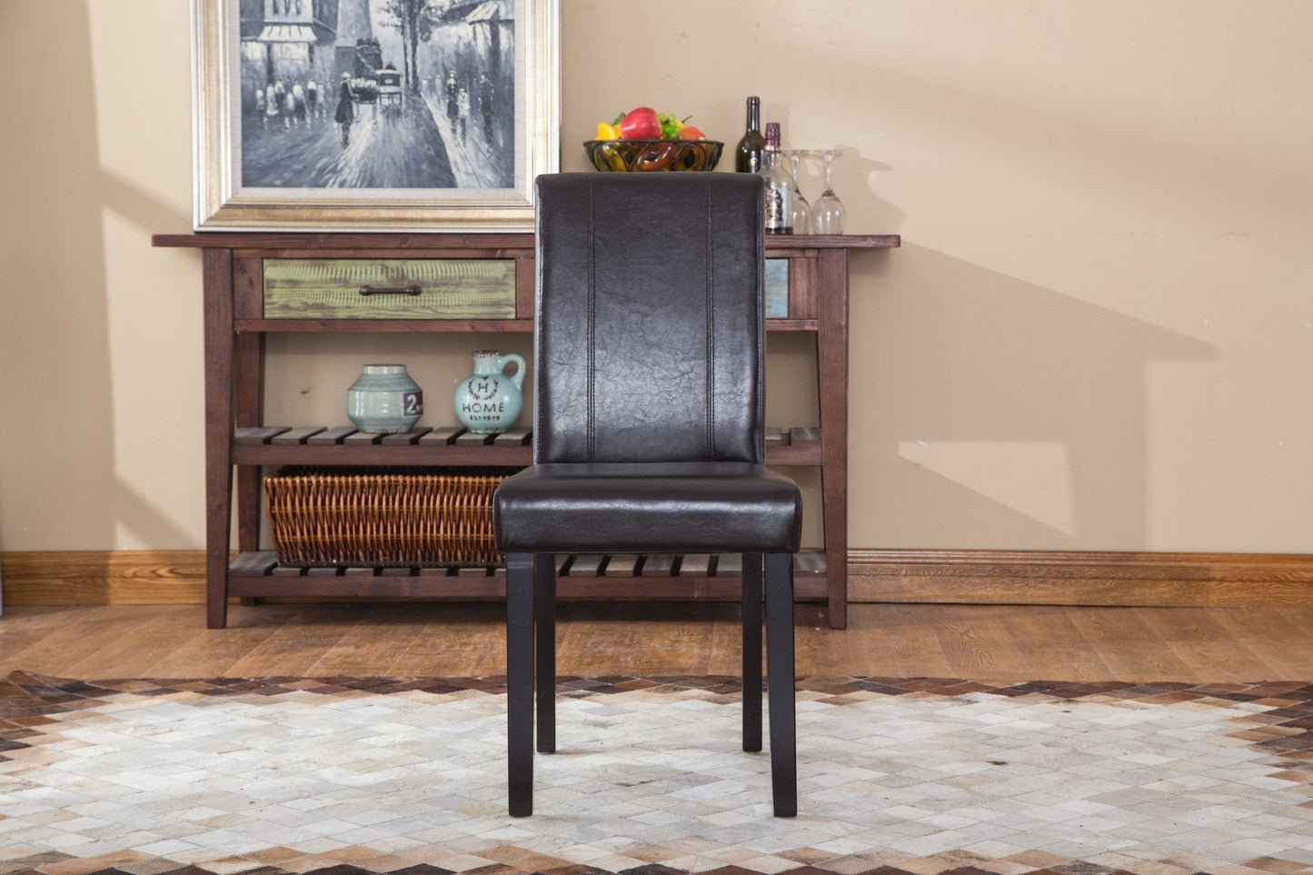 Roundhill Urban Style Solid Wood Leatherette Parson Chair, Set of 2