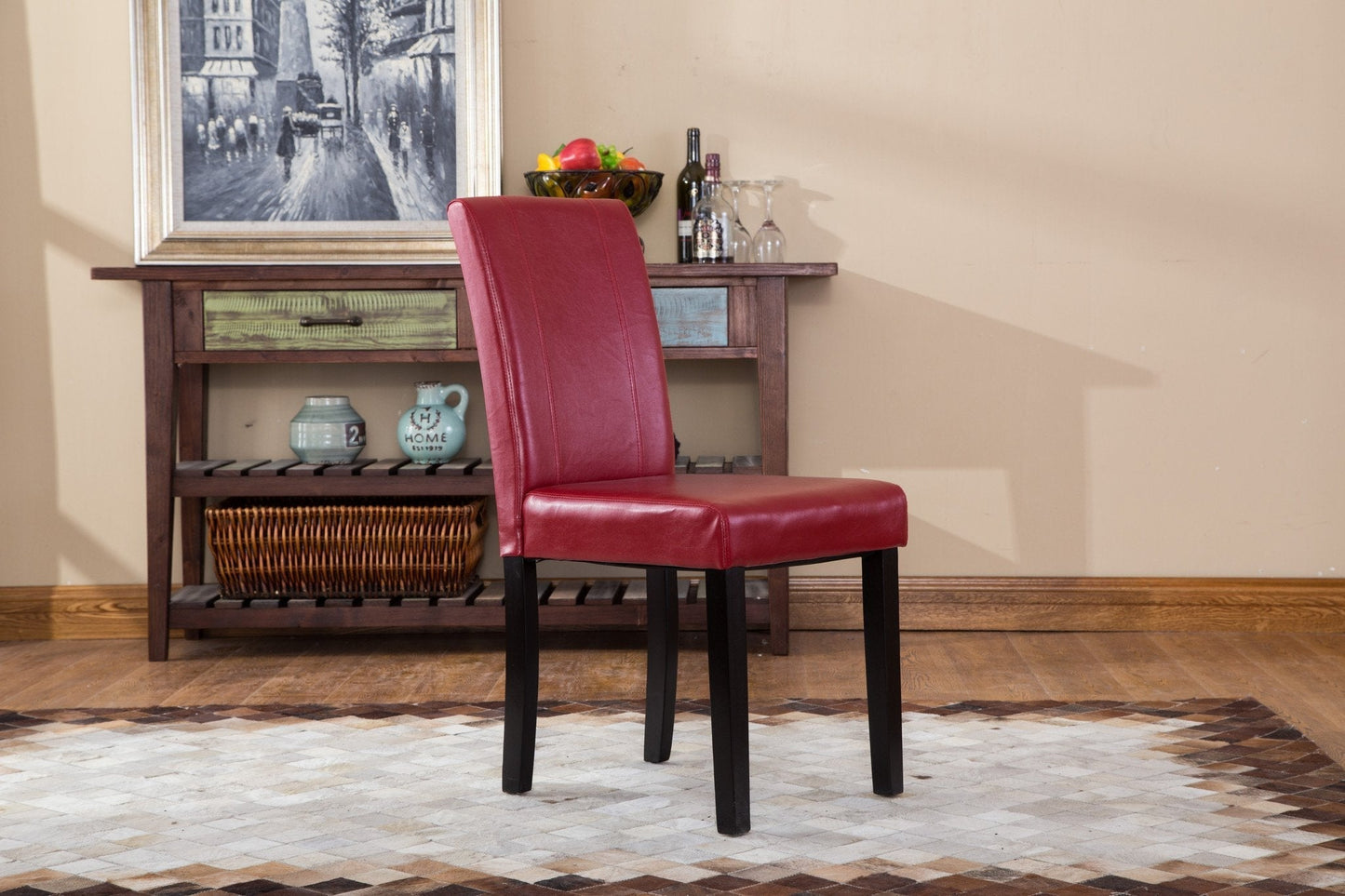 Roundhill Urban Style Solid Wood Leatherette Parson Chair, Set of 2