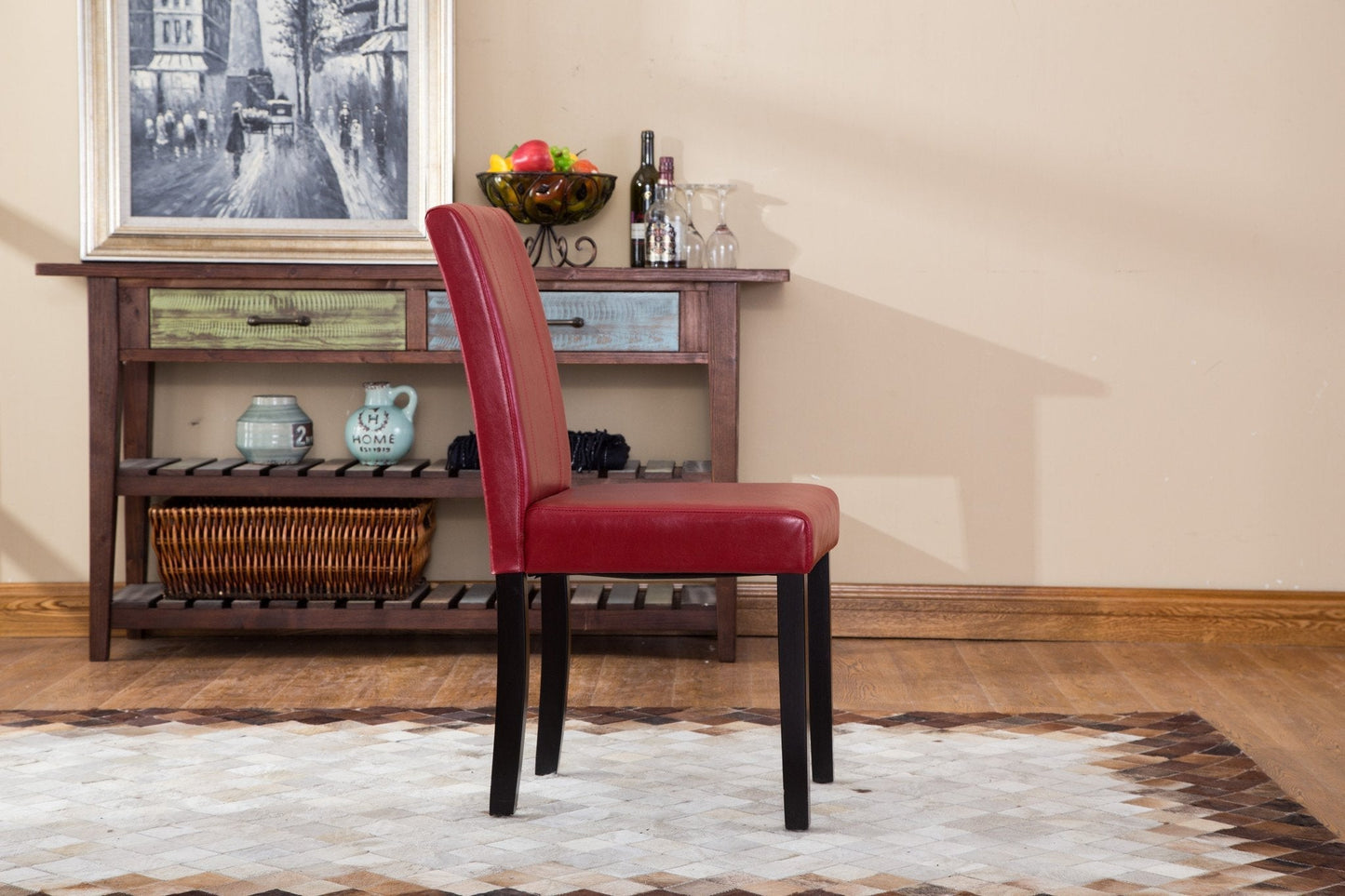 Roundhill Urban Style Solid Wood Leatherette Parson Chair, Set of 2