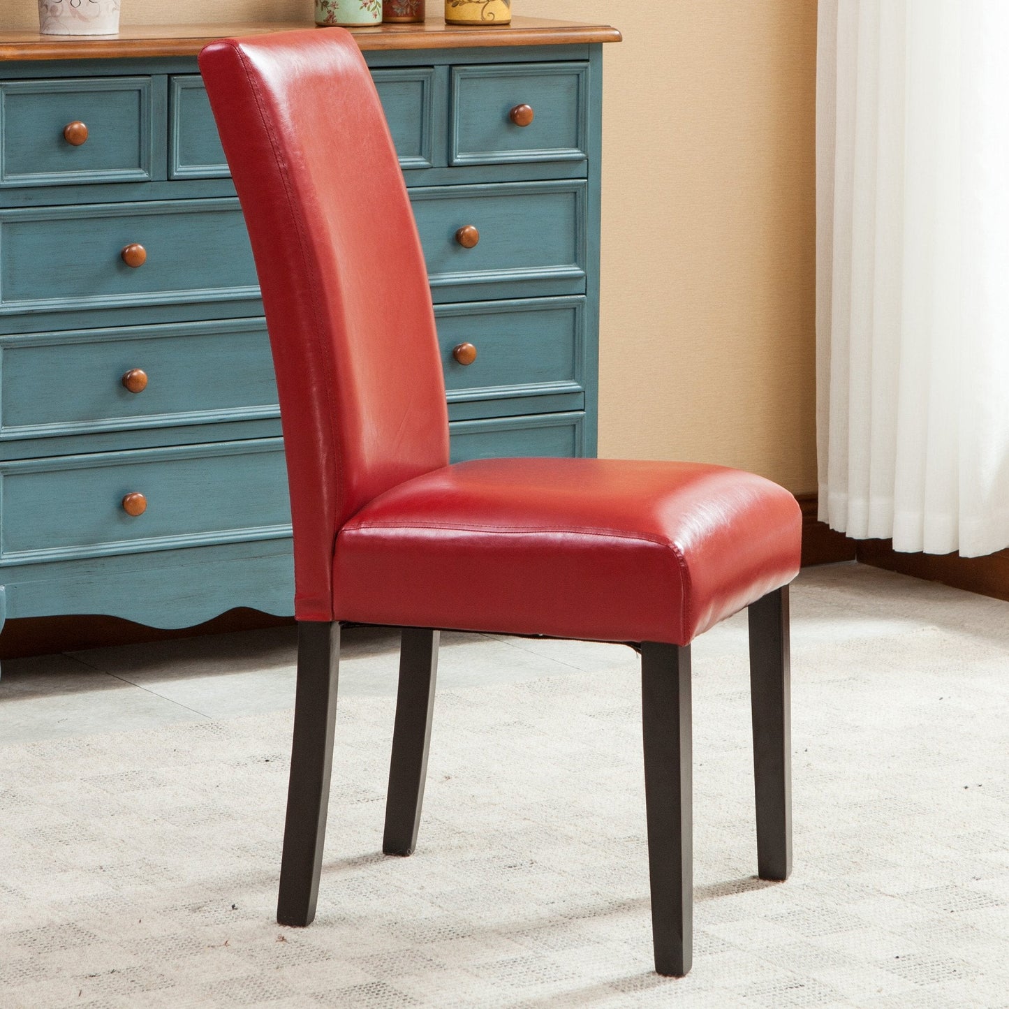 Donatello Red Urban Style Solid Wood Leatherette Padded Parson Chair, Set of 2