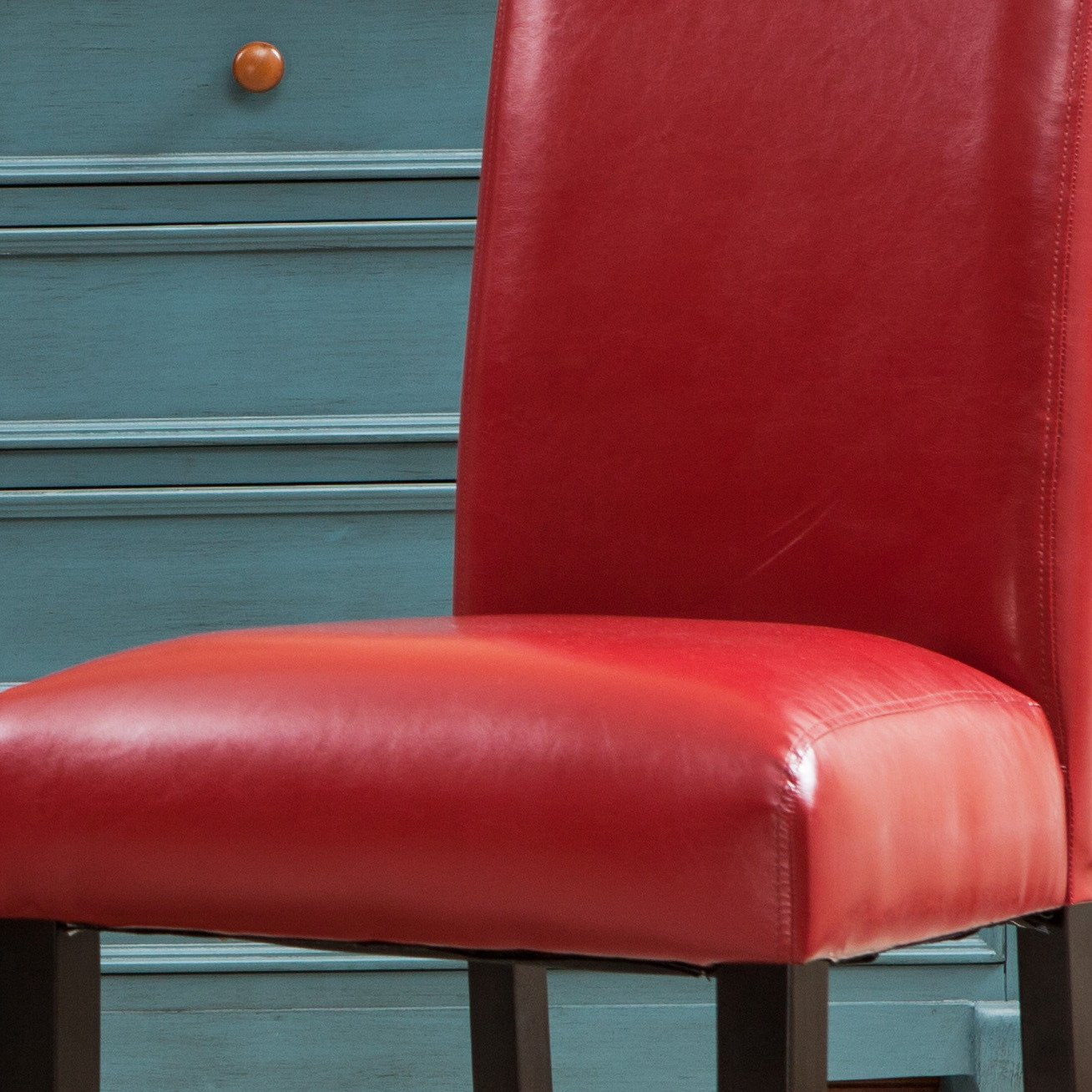 Donatello Red Urban Style Solid Wood Leatherette Padded Parson Chair, Set of 2