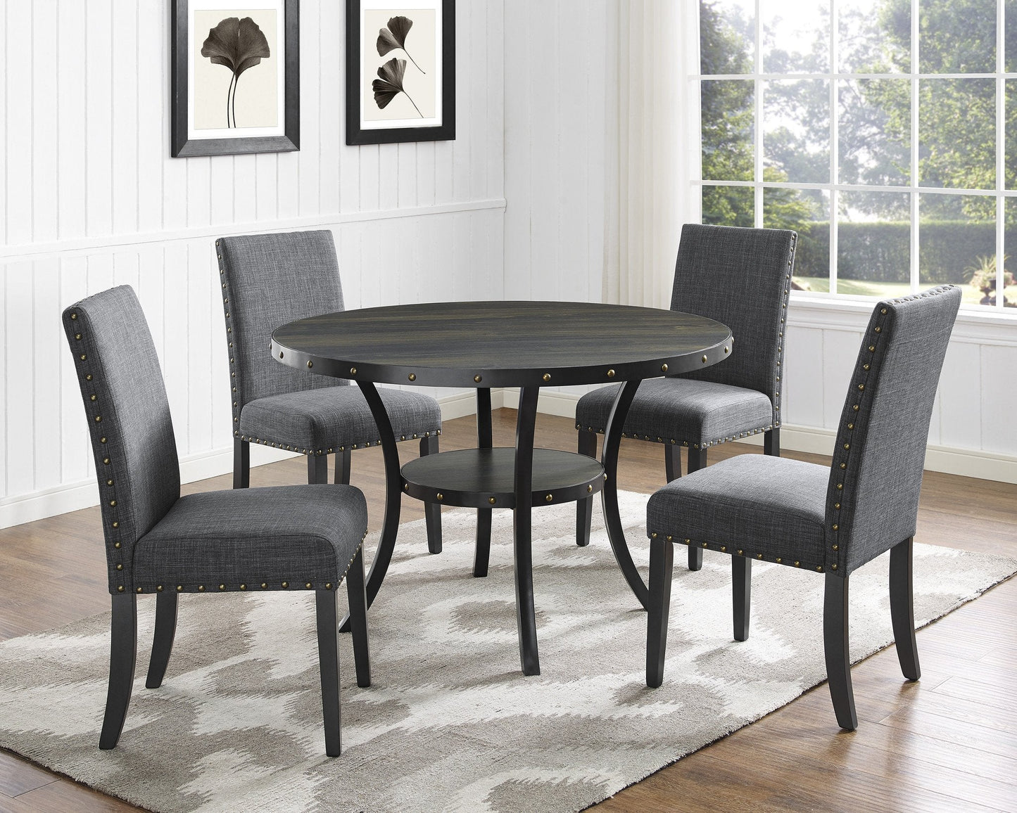 Roundhill Furniture Biony Fabric Dining Chairs with Nailhead Trim, Set of 2