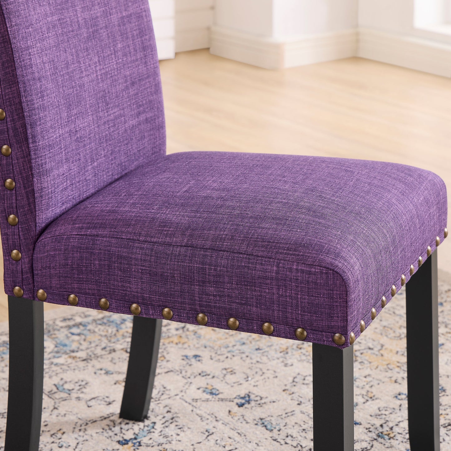 Roundhill Furniture Biony Fabric Dining Chairs with Nailhead Trim, Set of 2