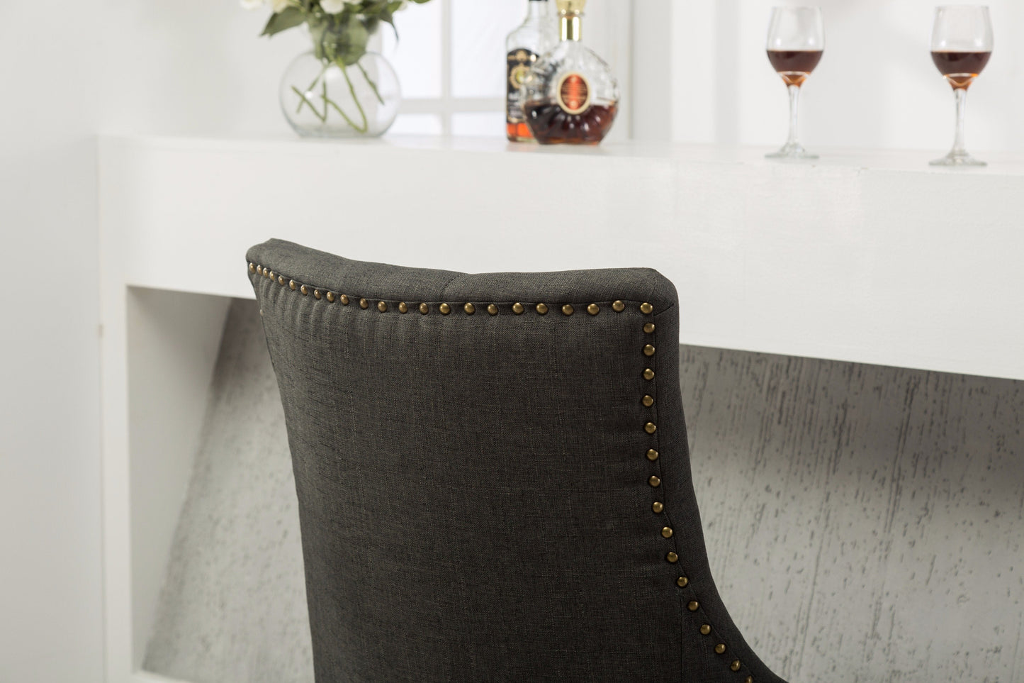 Roundhill Furniture Button Tufted Solid Wood Wingback Hostess Chairs with Nailheads, Set of 2