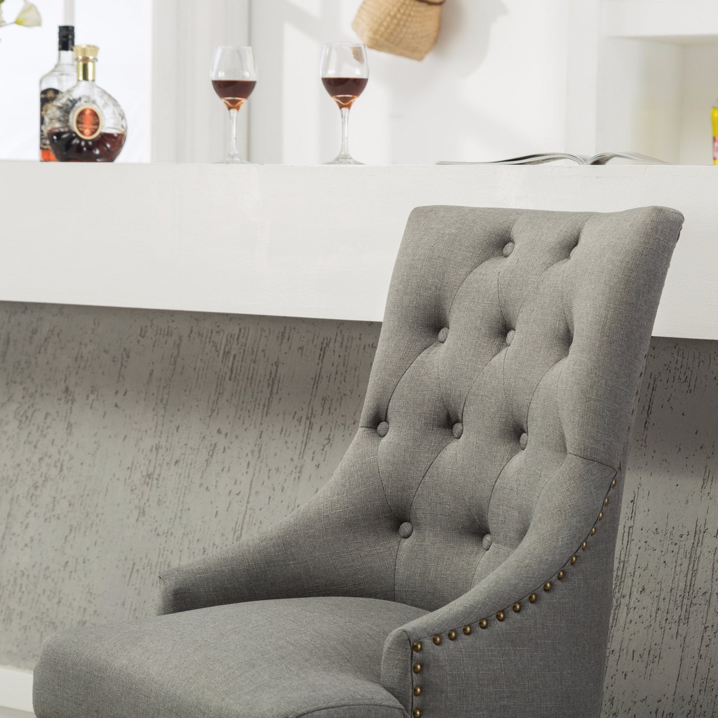 Roundhill Furniture Button Tufted Solid Wood Wingback Hostess Chairs with Nailheads, Set of 2